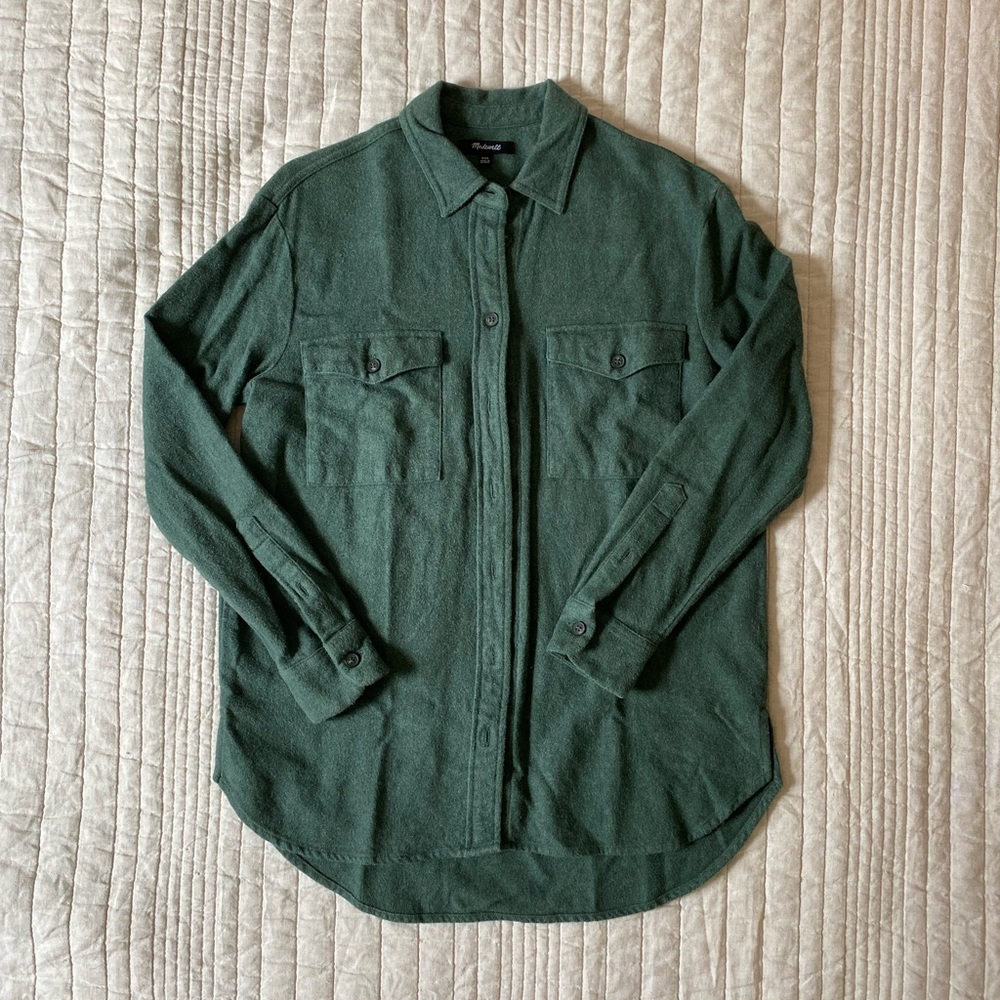 Madewell boyfriend flannel oversized shirt in forest green
